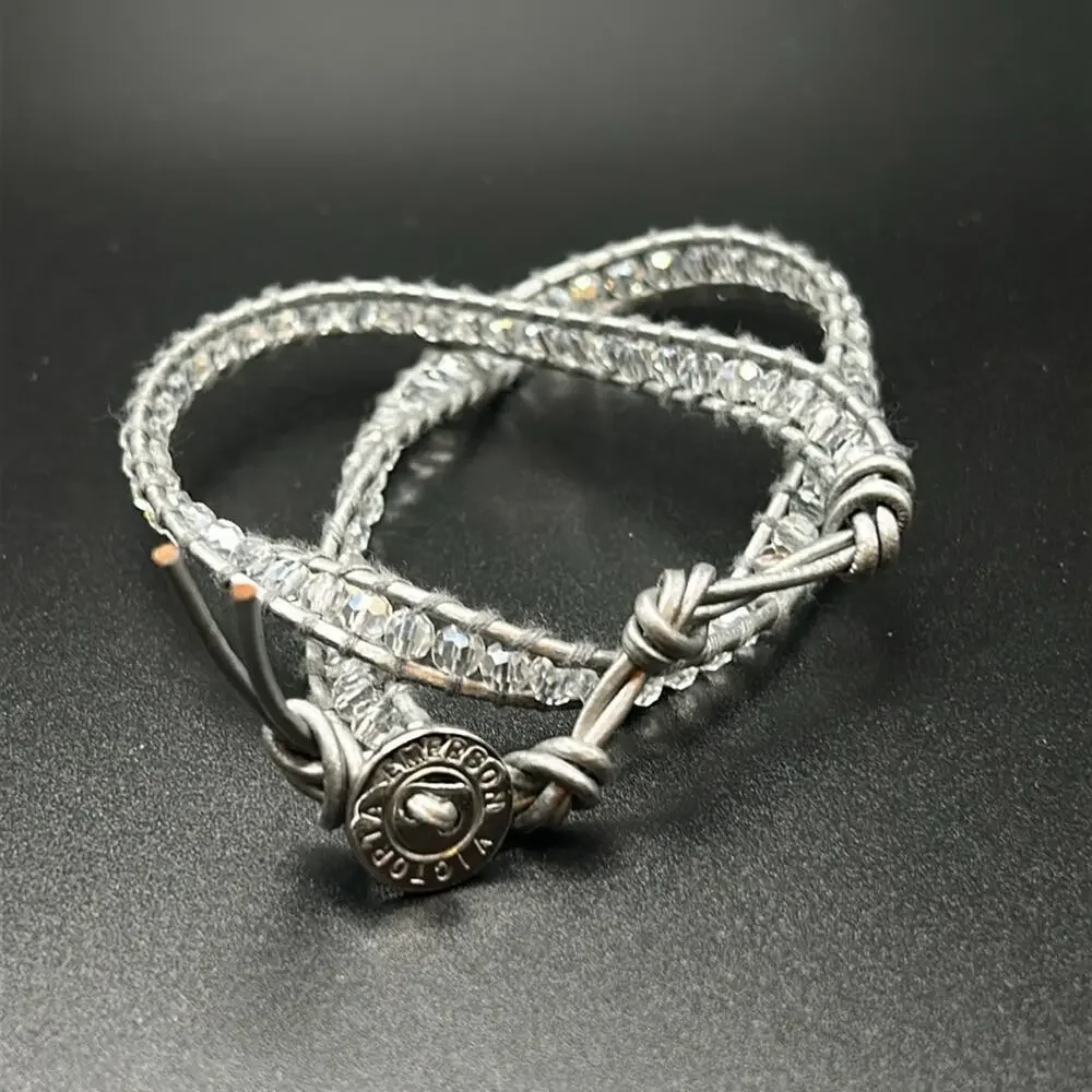 Two Victoria Emerson Wrap Bracelets #422 brown gray clear silver